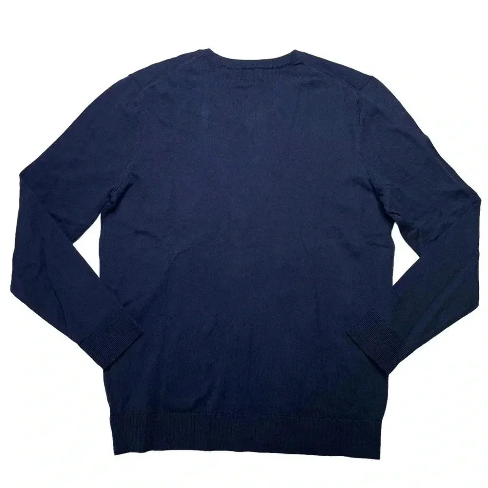 Alfani Solid Table Cotton Blend Navy V-Neck Classic Fit Mens Sweater - Picture 10 of 10